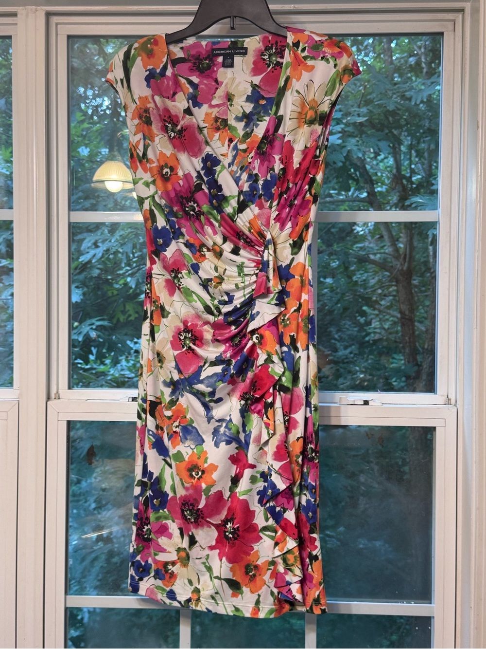 American Living Watercolor Floral Ruched Ruffle Dress Size 4-0142